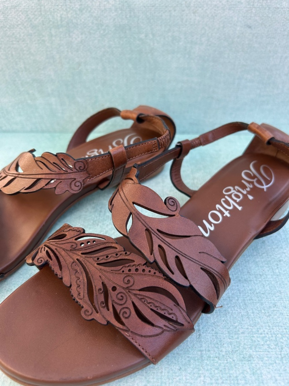 Brighton Brown Leaf-Cut Leather Slingback Sandals